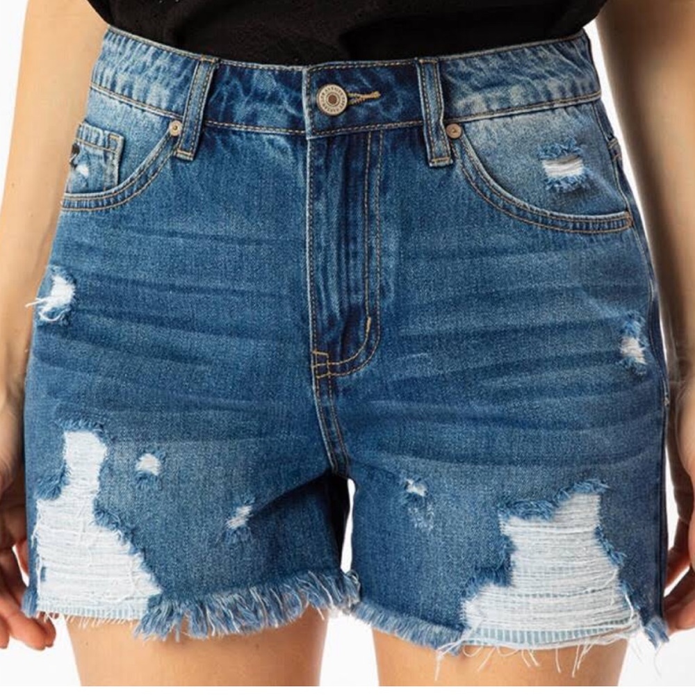 KanCan denim high-rise mom shorts